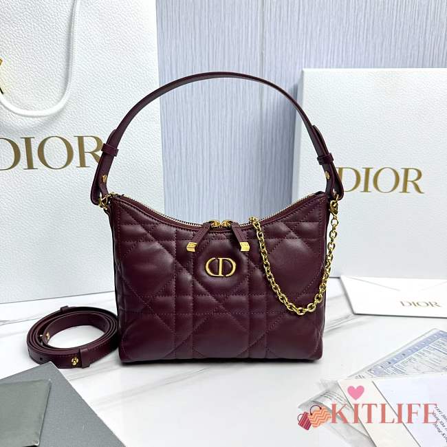 Kitlife Dior Miss Caro Diorling Mini Bag with Chain Burgundy 19x17x7cm  - 1