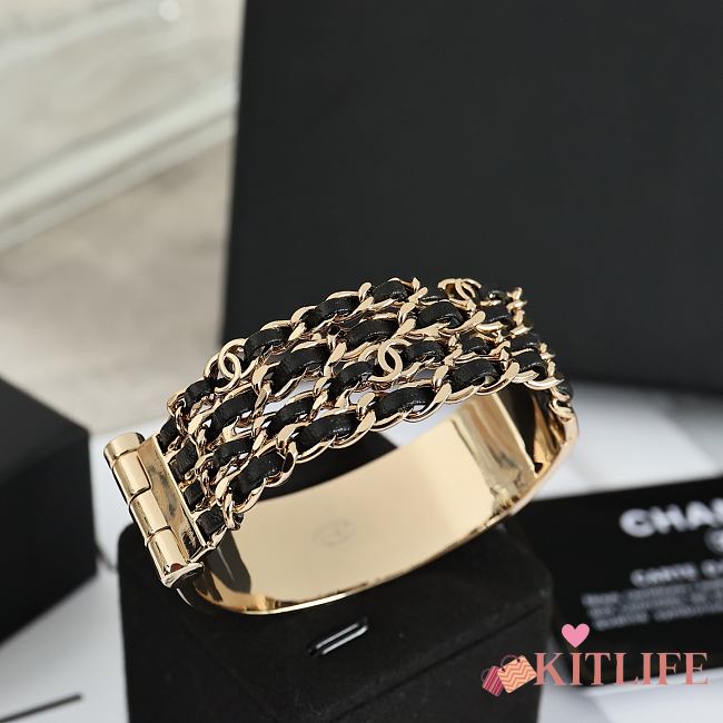 Kitlife Chanel Black Leather Chain Bangle - 1