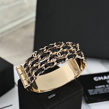 Kitlife Chanel Black Leather Chain Bangle