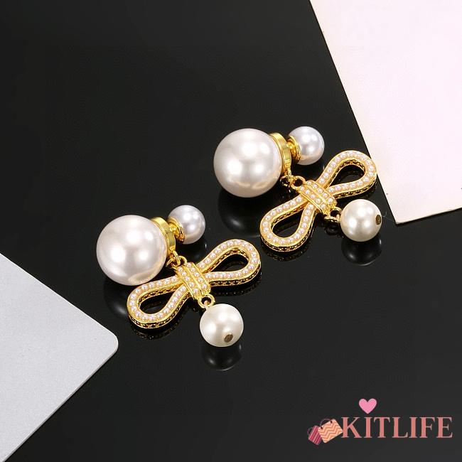 Kitlife Dior Bow Pearl Stud Earrings - 1
