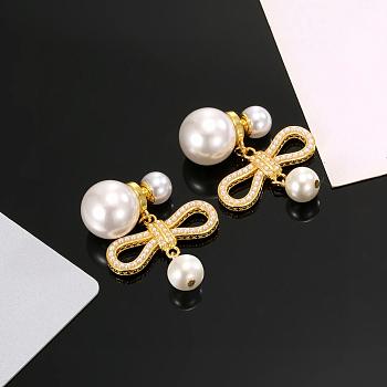 Kitlife Dior Bow Pearl Stud Earrings