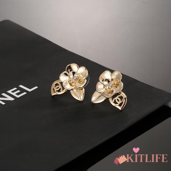 Kitlife Chanel Camellia Stud Earrings Gold - 1
