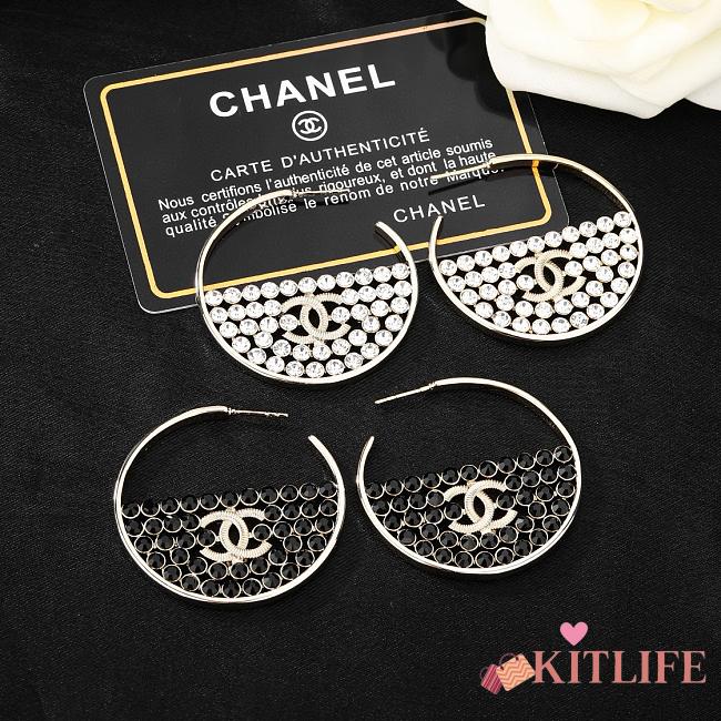 Kitlife Chanel Metal Crystal CC Hoop Earrings Gold Black / White - 1