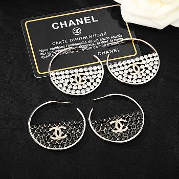 Kitlife Chanel Metal Crystal CC Hoop Earrings Gold Black / White