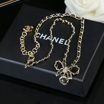 Kitlife Chanel Bow Necklace In Black Lambskin