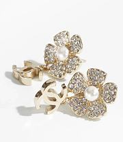Kitlife Chanel Faux Pearl & Strass CC Flower Drop Earrings  - 5