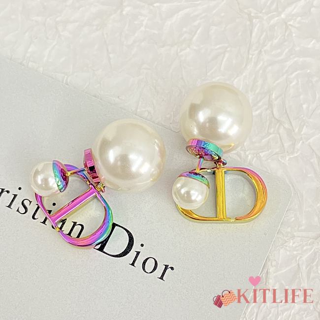 Kitlife Dior Tribales Earrings Rainbow Iridescent Finish CD Logo Pearl Drop - 1