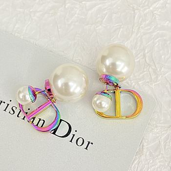 Kitlife Dior Tribales Earrings Rainbow Iridescent Finish CD Logo Pearl Drop