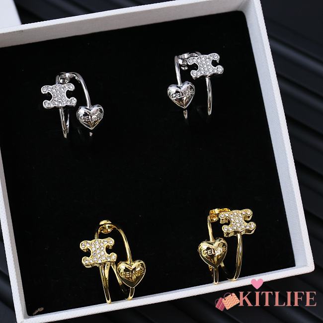 Kitlife Celine Arc de Triomphe Asymmetrical Heart Earrings Silver / Gold - 1