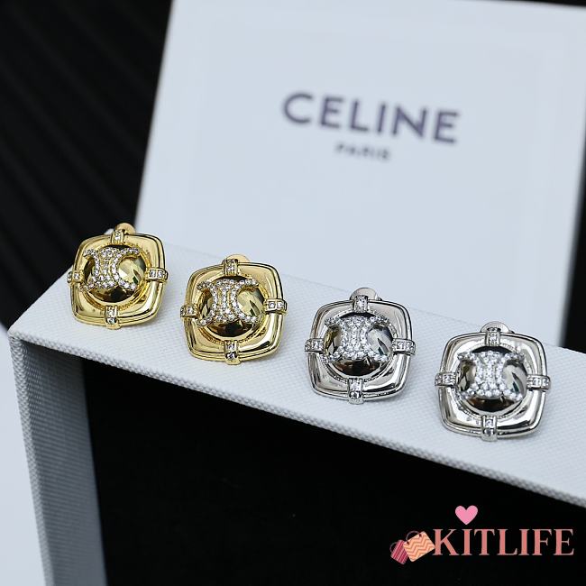 Kitlife Celine Square Letter Stud Earrings With Full Diamonds Gold / Silver  - 1