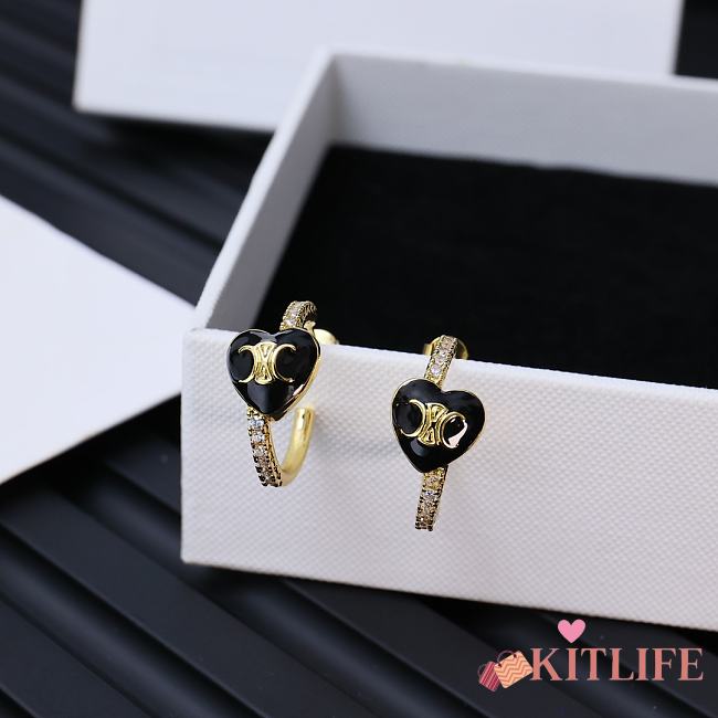 Kitlife Celine Arc de Triomphe Black Heart Earrings Gold / Silver - 1