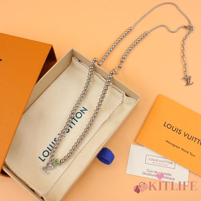 Kitlife Louis Vuitton Silver Small Bead Letter Pendant Necklace - 1