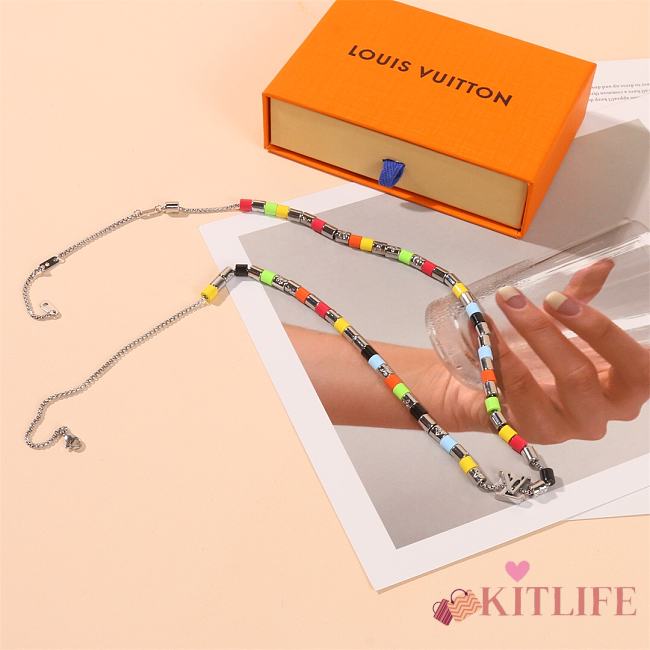 Kitlife Louis Vuitton Metal Resin LV Sunrise Bead Necklace Black & Multicolor - 1