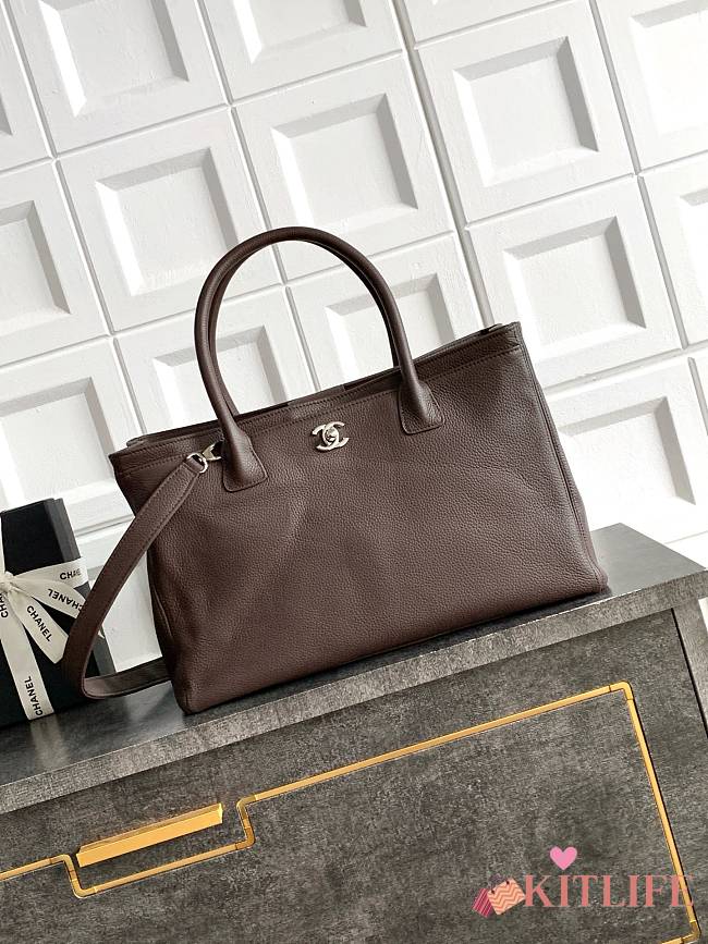 Kitlife Chanel Cerf Large Tote Bag Dark Brown Silver Hardware 24x36x14cm  - 1