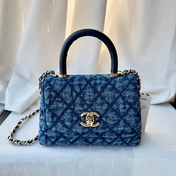 Kitlife Chanel 26p Coco Handle Handbag Black Denim With Classic Quilted Pattern AS4244 11.5x14.5x5.5cm