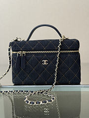 Kitlife Chanel Dark Blue Denim Quilted Top Handle Slim Vanity Case 19.5×17×5cm - 1