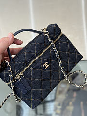 Kitlife Chanel Dark Blue Denim Quilted Top Handle Slim Vanity Case 19.5×17×5cm - 3