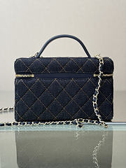 Kitlife Chanel Dark Blue Denim Quilted Top Handle Slim Vanity Case 19.5×17×5cm - 4