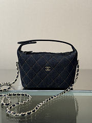 Kitlife Chanel Dark Blue Denim Quilted Hobo Clutch With Chain 21x19x6cm - 1