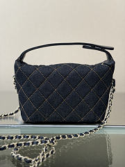 Kitlife Chanel Dark Blue Denim Quilted Hobo Clutch With Chain 21x19x6cm - 6