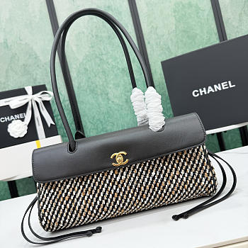 Kitlife Chanel Small Shopping Bag Black Grained Calfskin & Cotton Linen AS6288 31x15x12cm 