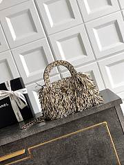 Kitlife Chanel Kelly Raffia Fringe Bag White, Black & Beige AS4416 13x19x7cm - 1
