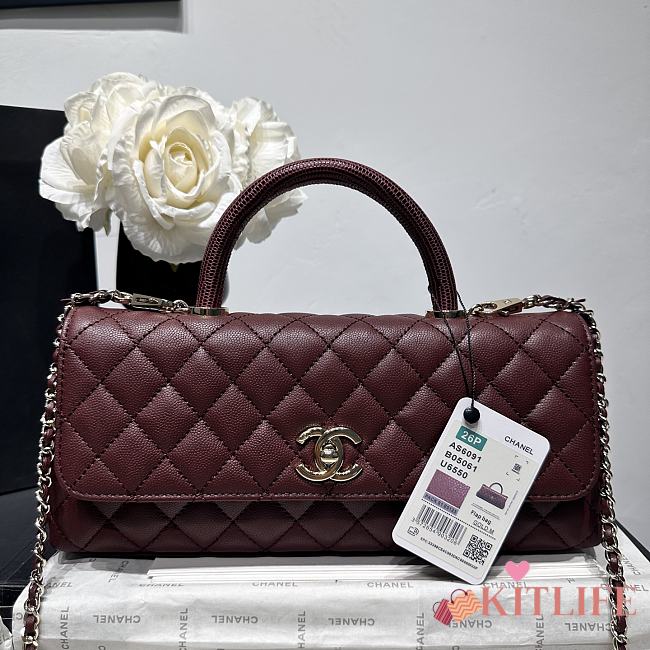 Kitlife Chanel 26P Horizontal Coco Handle Bag Burgundy 32cm - 1