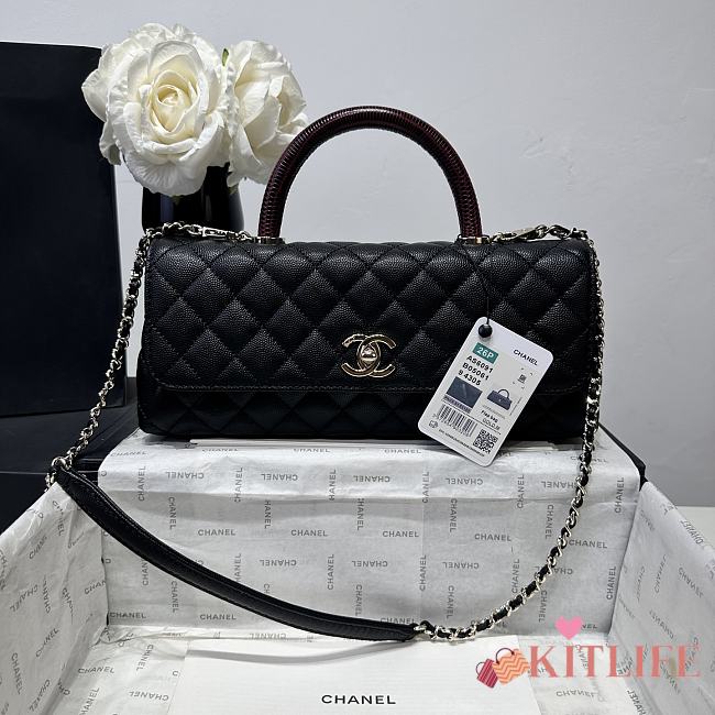Kitlife Chanel 26P Horizontal Coco Burgundy Handle Bag Black 32cm - 1