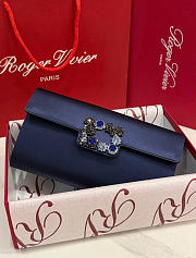 Kitlife Roger Vivier Satin Efflorescence Envelope Clutch Bag Dark Blue 24x3x13cm  - 1