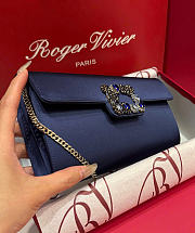 Kitlife Roger Vivier Satin Efflorescence Envelope Clutch Bag Dark Blue 24x3x13cm  - 3