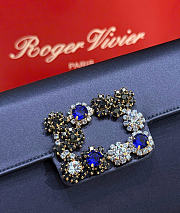 Kitlife Roger Vivier Satin Efflorescence Envelope Clutch Bag Dark Blue 24x3x13cm  - 2