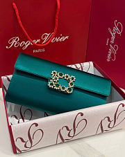 Kitlife Roger Vivier Satin Efflorescence Envelope Clutch Bag Green 24x3x13cm  - 1