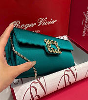 Kitlife Roger Vivier Satin Efflorescence Envelope Clutch Bag Green 24x3x13cm  - 5