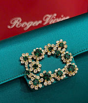 Kitlife Roger Vivier Satin Efflorescence Envelope Clutch Bag Green 24x3x13cm  - 2