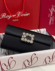 Kitlife Roger Vivier Satin Efflorescence Envelope Clutch Bag Black 24x3x13cm - 1