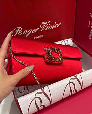 Kitlife Roger Vivier Satin Efflorescence Envelope Clutch Bag Red 24x3x13cm  - 5