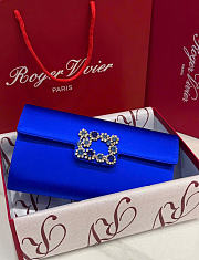 Kitlife Roger Vivier Satin Efflorescence Envelope Clutch Bag Blue 24x3x13cm - 1