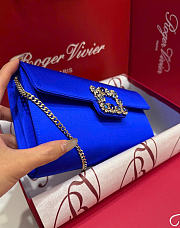 Kitlife Roger Vivier Satin Efflorescence Envelope Clutch Bag Blue 24x3x13cm - 4