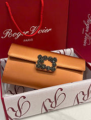 Kitlife Roger Vivier Satin Efflorescence Envelope Clutch Bag Caramel Orange 24x3x13cm  - 1