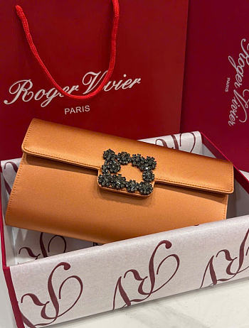 Kitlife Roger Vivier Satin Efflorescence Envelope Clutch Bag Caramel Orange 24x3x13cm 