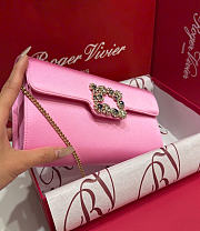 Kitlife Roger Vivier Satin Efflorescence Envelope Clutch Bag Pink 24x3x13cm - 3