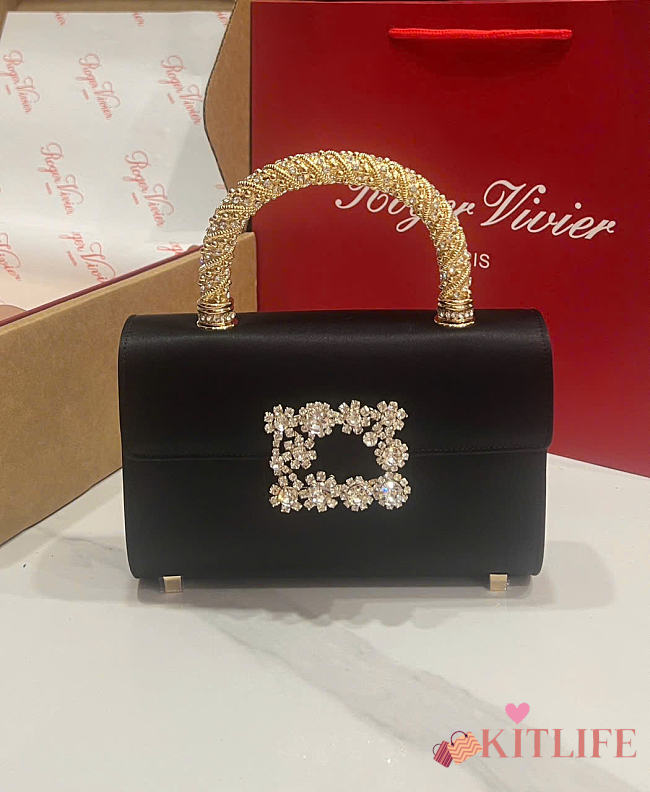 Kitlife Roger Vivier Jewel Efflorescence Mini Bag In Black Satin 24x3x13cm - 1
