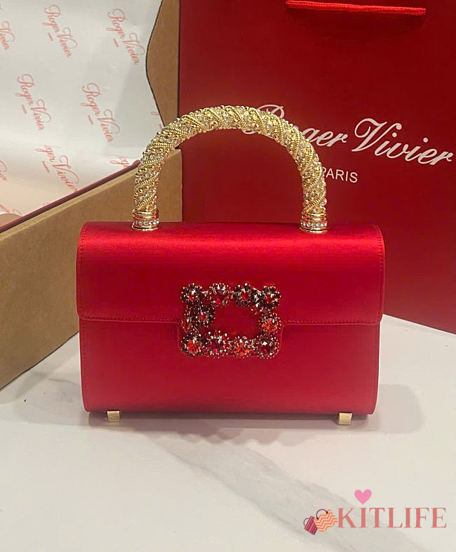 Kitlife Roger Vivier Jewel Efflorescence Mini Bag In Red Satin 24x3x13cm  - 1