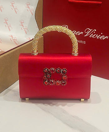 Kitlife Roger Vivier Jewel Efflorescence Mini Bag In Red Satin 24x3x13cm 