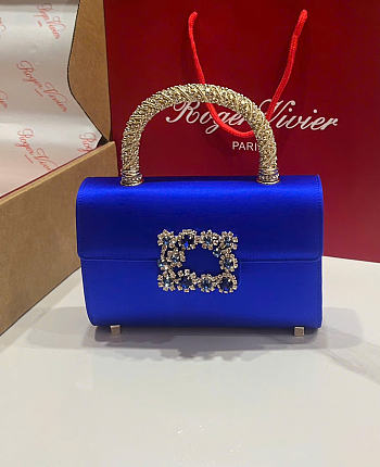 Kitlife Roger Vivier Jewel Efflorescence Mini Bag In Blue Satin 24x3x13cm 