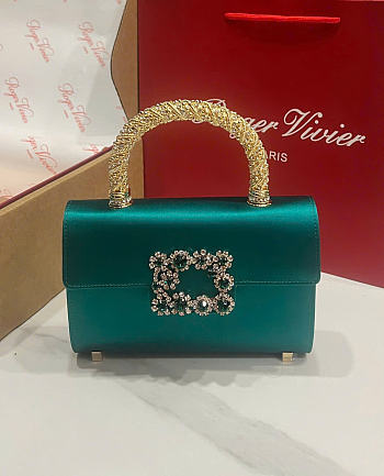 Kitlife Roger Vivier Jewel Efflorescence Mini Bag In Green Satin 24x3x13cm 