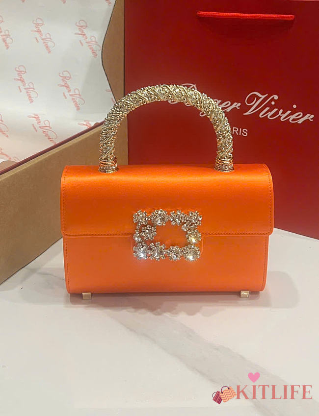 Kitlife Roger Vivier Jewel Efflorescence Mini Bag In Orange Satin 24x3x13cm - 1