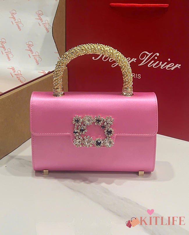 Kitlife Roger Vivier Jewel Efflorescence Mini Bag In Pink Satin 24x3x13cm  - 1