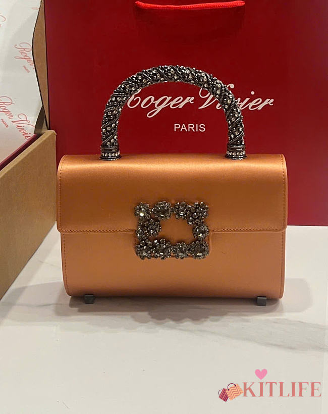 Kitlife Roger Vivier Jewel Efflorescence Mini Bag In Caramel Orange Satin 24x3x13cm  - 1