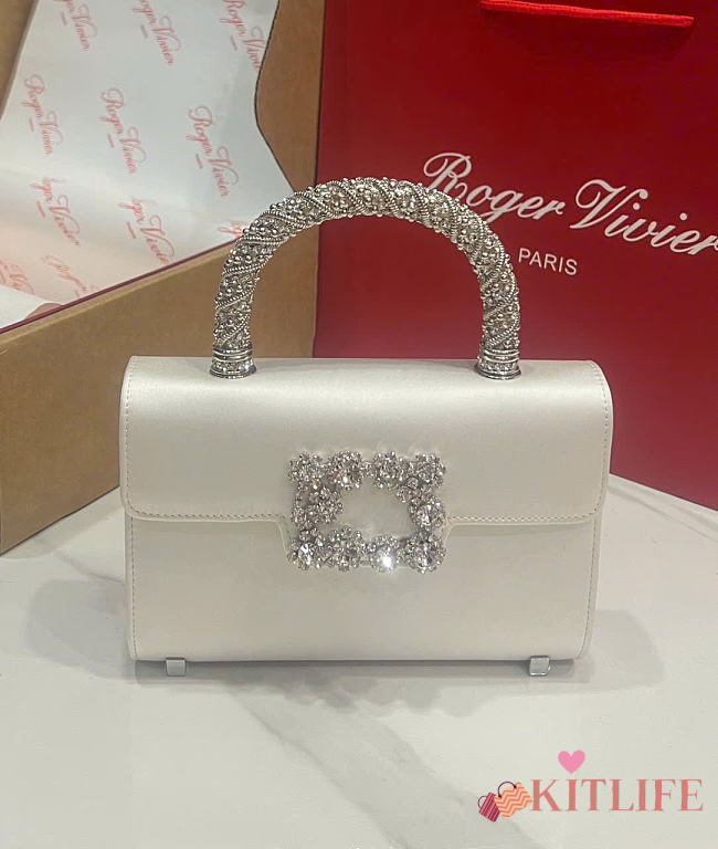 Kitlife Roger Vivier Jewel Efflorescence Mini Bag In White Satin 24x3x13cm  - 1